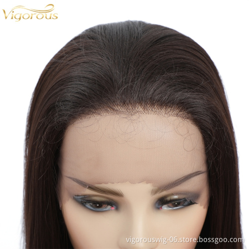 Vigorous long best free shipping wholesale color natural quality hot water silky straight synthetic invisible lace front wigs